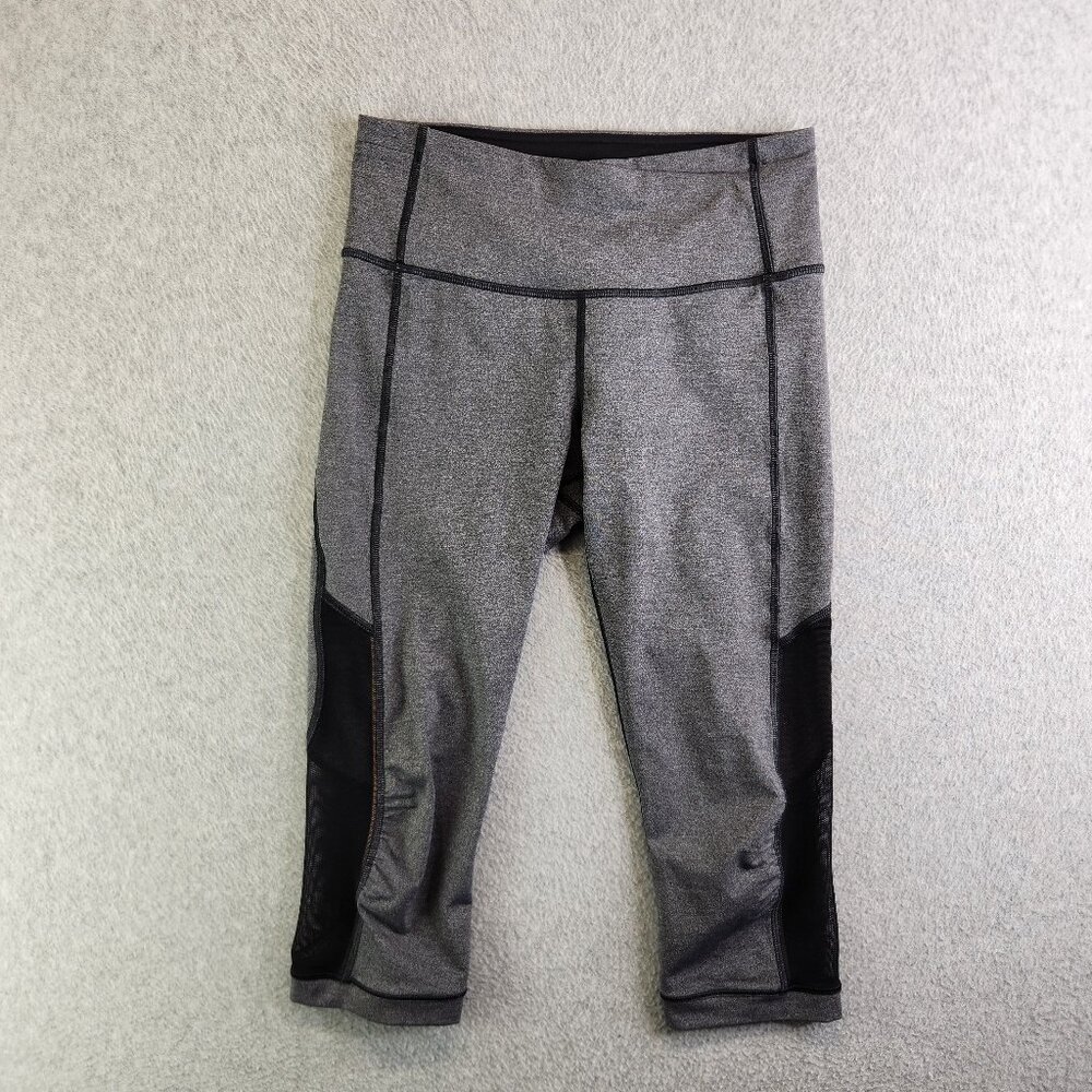 Lululemon Leggings Womens 6 Gear Up Crop 17" Heathered Black Luxtreme Mesh